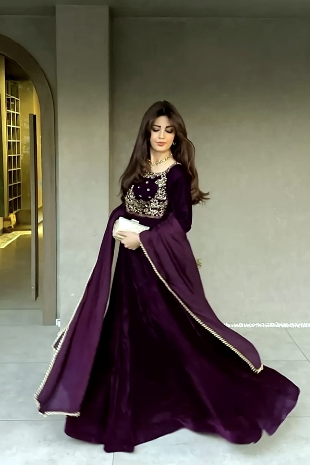 Embroidered Velvet Maxi Dress for Women | Luxury Party & Wedding Wear | Beautiful Velvet Maxi | Stitched Velvet Maxi With Chiffon Duppata