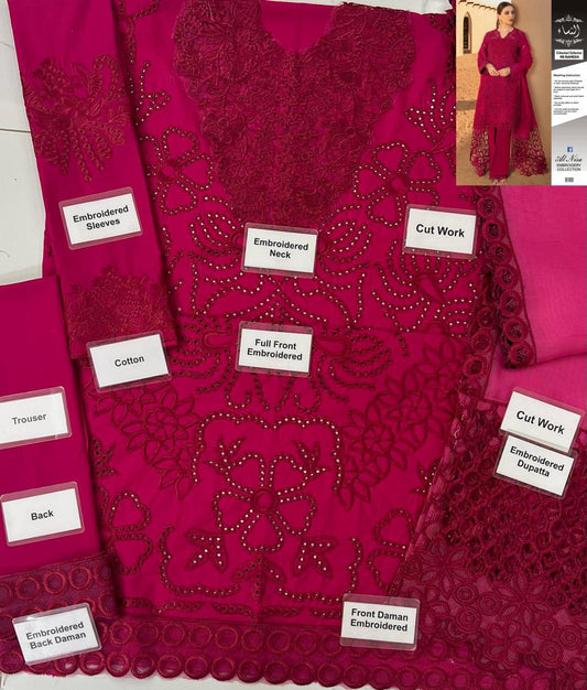 Rangrasiya Rameen Cotton Chikankari Dress | Heavy Embroidered Suit | Summer Collection | Branded Party Wear