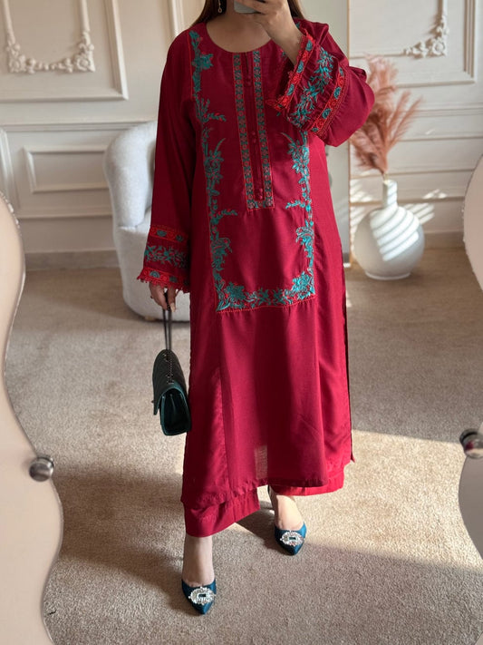 Marjaan Linen 2PC Suit | Premium Linen Collection | Embroidery Stitched Dress For Girl's | Branded Dress