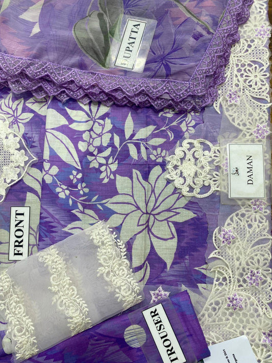 Aneelaโs Collection | Lawn & Chiffon Embroidered Suit | HR Designers Dress | Beautiful Unstitched Lawn Embroidery Dress