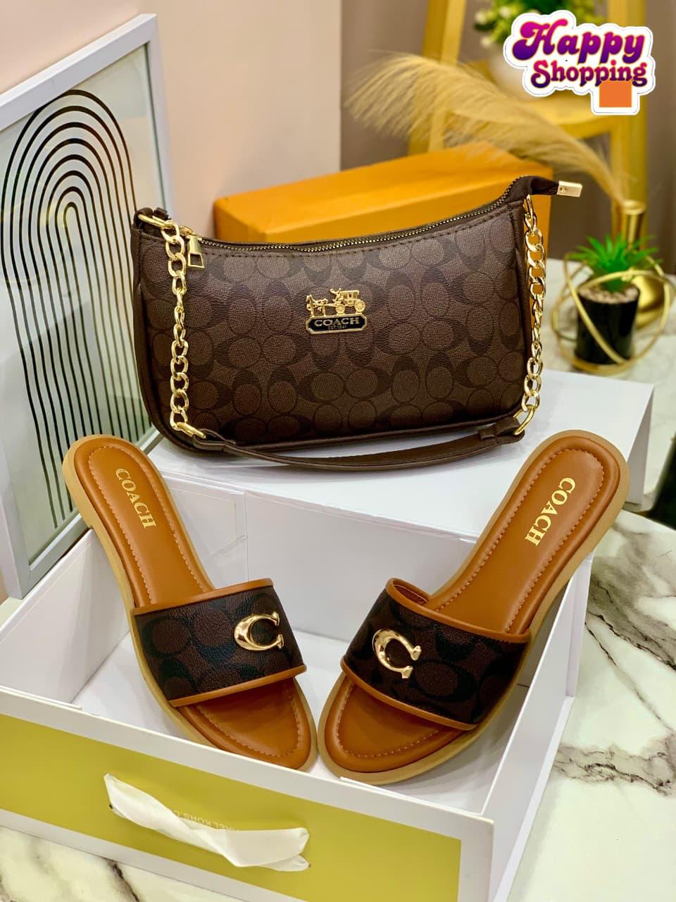 Coach Combo Deal for Women | C Buckle Flat Slipper + Moon Style Cross Body Bag | With Brand Box