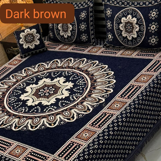 4Pc Velvet Jacquard King Size Bedsheet | Luxury Winter Bedsheet | Jacquard King Size Bedsheet