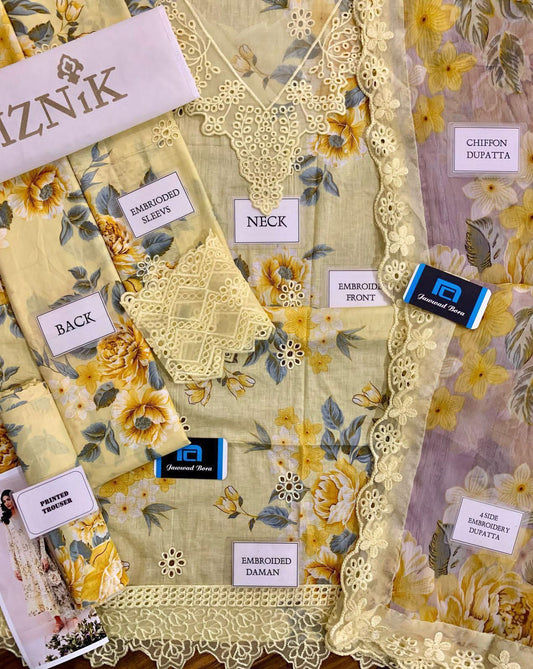 IZNIK Luxury Lawn Suit | Digital Printed Lawn Dress | Pakistani Designer Dress | Branded Dress For Girl's