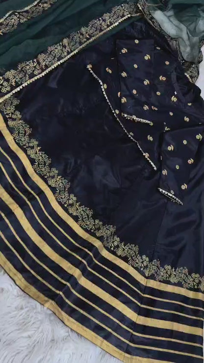 Indian Rawsilk Lehnga Choli with 3 Yard Organza Dupatta – Block Printed & Lace Embellished | Branded Dress For Girl's