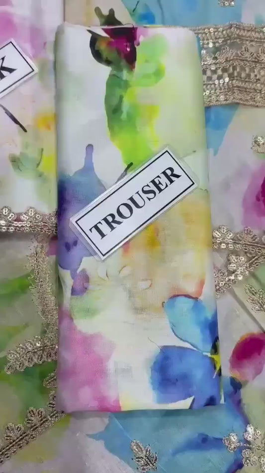 IZNIK Unstitched Lawn Suit with Net Dupatta | Branded Lawn Dress | Sequence Work Dress For Girl's