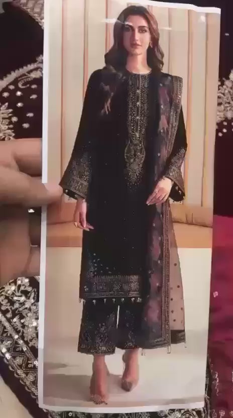 Jazmin Brand Embroidery Dress | Embroidery Dress For Wedding Wear | Velvet Embroidery Dress | Velvet Unstitched fancy Dress