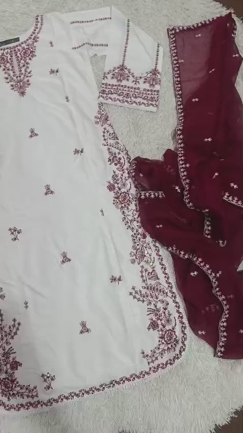 Snow Drop Embroidered 3PC Suit | Premium Collection | Designer Embroidery Dress | Luxury Stitch Dress
