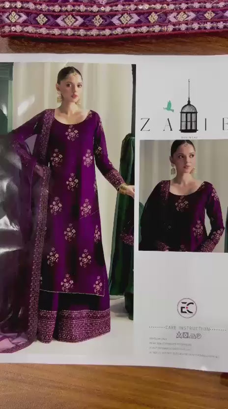 ZAIB Luxury Rawsilk Suit Collection | Heavy Embroidered Complete Suit | Branded Dress For Girl's