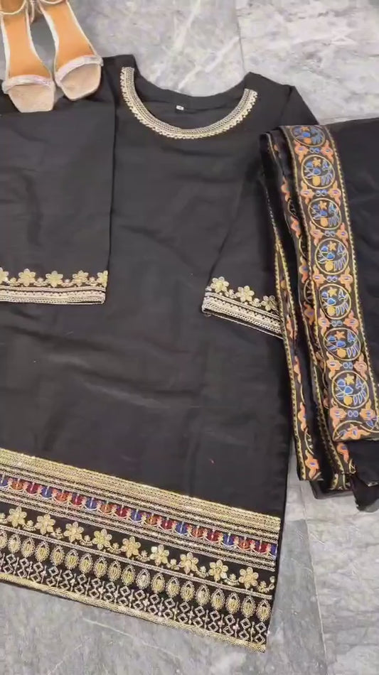 Short Shirt Garara 3PC | Sequence & Zarri Embroidery with Dupatta | Wedding Wear Dress | Premium Stitched Dress | Designer Garara Set