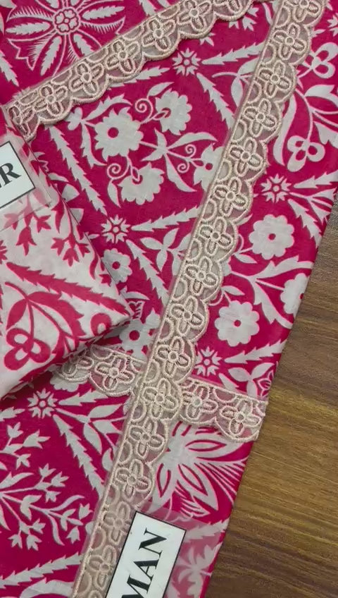 ANEELA’S Unstitched Replica Lawn Suit With Chiffon Dupatta | Heavy Lace Embroidered Lawn Dress | Branded Dress For Girl's