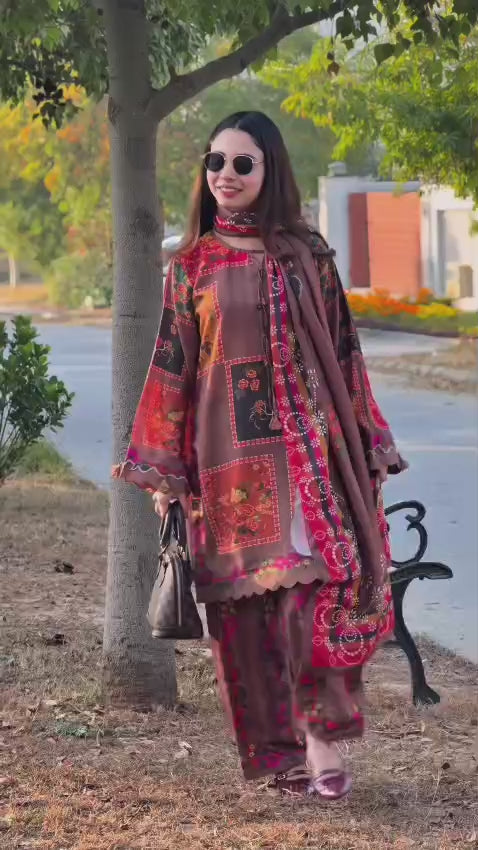 Afshee Digital 3PC Shawl Suit | Jacquard Viscose Brand Fabric with Handmade Tussles | 3 Piece Suit With Shawl | Luxury Lawn Collection