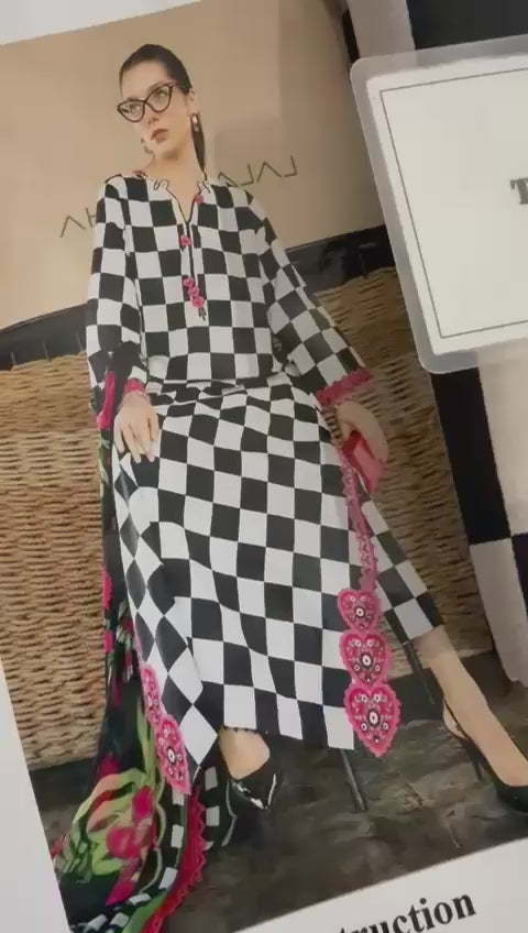 Maria B M Print Lawn 2026 MBL-MPT-2906A/B – Embroidered Spangle Neckline Summer Suit | Branded Lawn Dress | Maria B Printed Lawn Dress