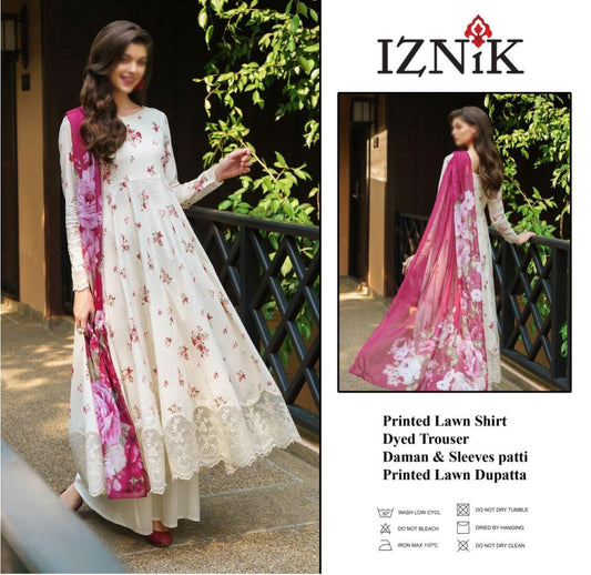 Iznik Lawn Collection | Heavy Embroidered Chicken Kari Lawn | Chiffon Duppata Lawn Dress | Luxury Lawn Collection