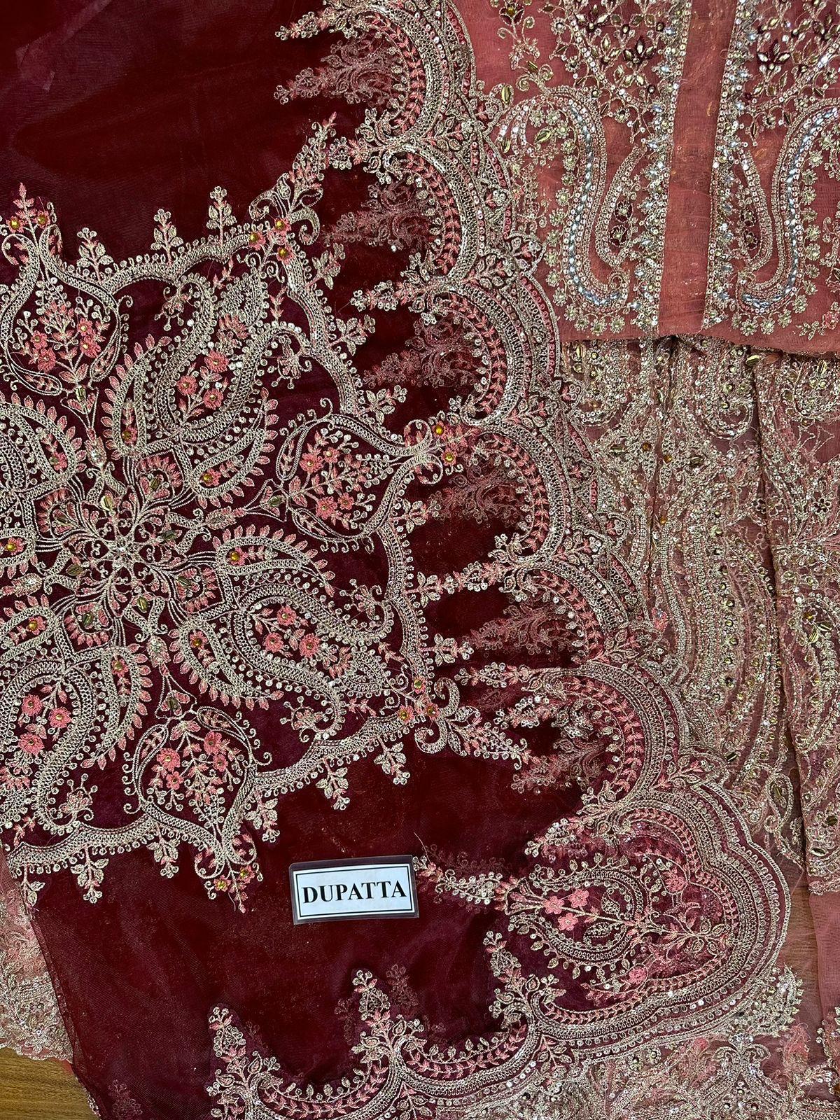 Maria B Unstitched Replica Net Frock | Sequence & Handwork Dress | Party Wear Dress | Maria B Wedding Wear Beautiful Dress