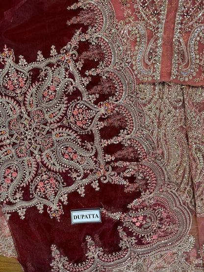 Maria B Unstitched Replica Net Frock | Sequence & Handwork Dress | Party Wear Dress | Maria B Wedding Wear Beautiful Dress