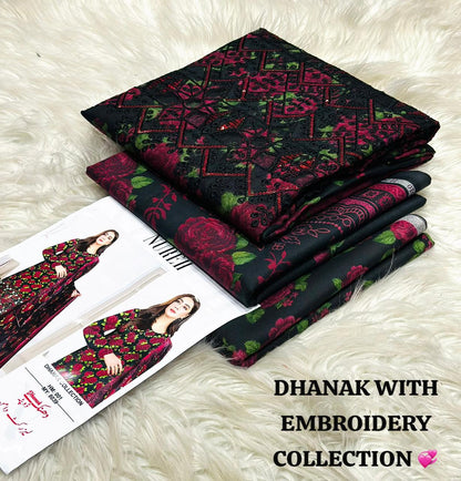 Dhanak 3 Piece Printed Dress| Dhanak Embroidery Dress| New Dhanak Embroidery Dress For Women's