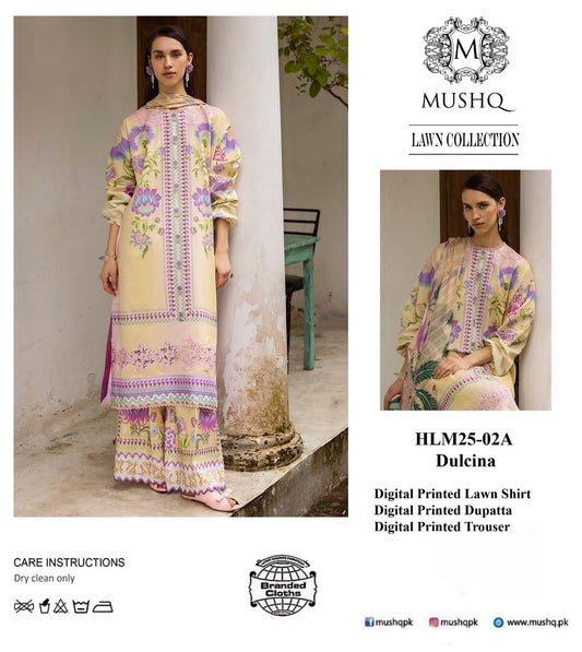 Mushq Hemline D6B Ksneia Lawn Suit with Chiffon Dupatta | Embroidered Patch Dress | Brand Lawn Dress