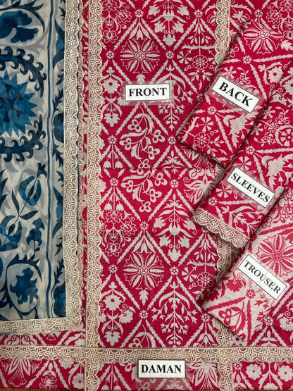 ANEELA’S Unstitched Replica Lawn Suit With Chiffon Dupatta | Heavy Lace Embroidered Lawn Dress | Branded Dress For Girl's