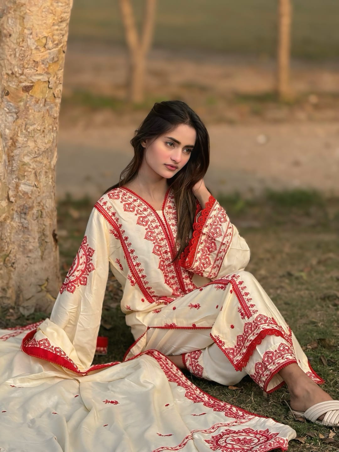 Dhaga Embroidery 3PC Suit | Heavy Embroidered Shawl | Stone Linen Brand Fabric | Embroidery Dress For Girl's