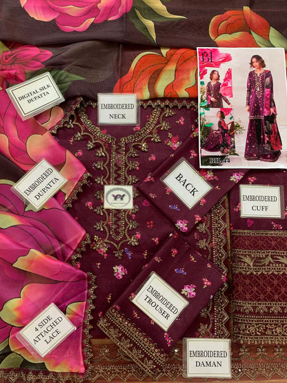 IZNIK Luxury Printed Lawn Suit With Silk Digital Dupatta | Beautiful Unstitched Lawn Embroidery Dress | Branded Dress For Girl's