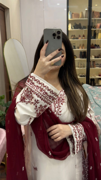 Snow Drop Embroidered 3PC Suit | Premium Collection | Designer Embroidery Dress | Luxury Stitch Dress