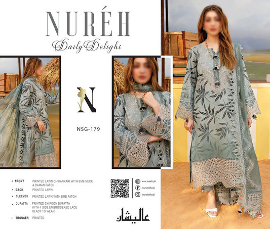 Nureh Lawn Collection 2026 – Heavy Embroidered Lawn Suit with Chiffon Dupatta | Branded Lawn Dress 👗