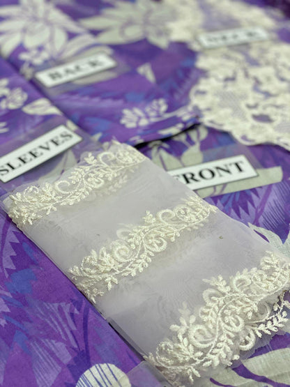 Aneela’s Collection | Lawn & Chiffon Embroidered Suit | HR Designers Dress | Beautiful Unstitched Lawn Embroidery Dress