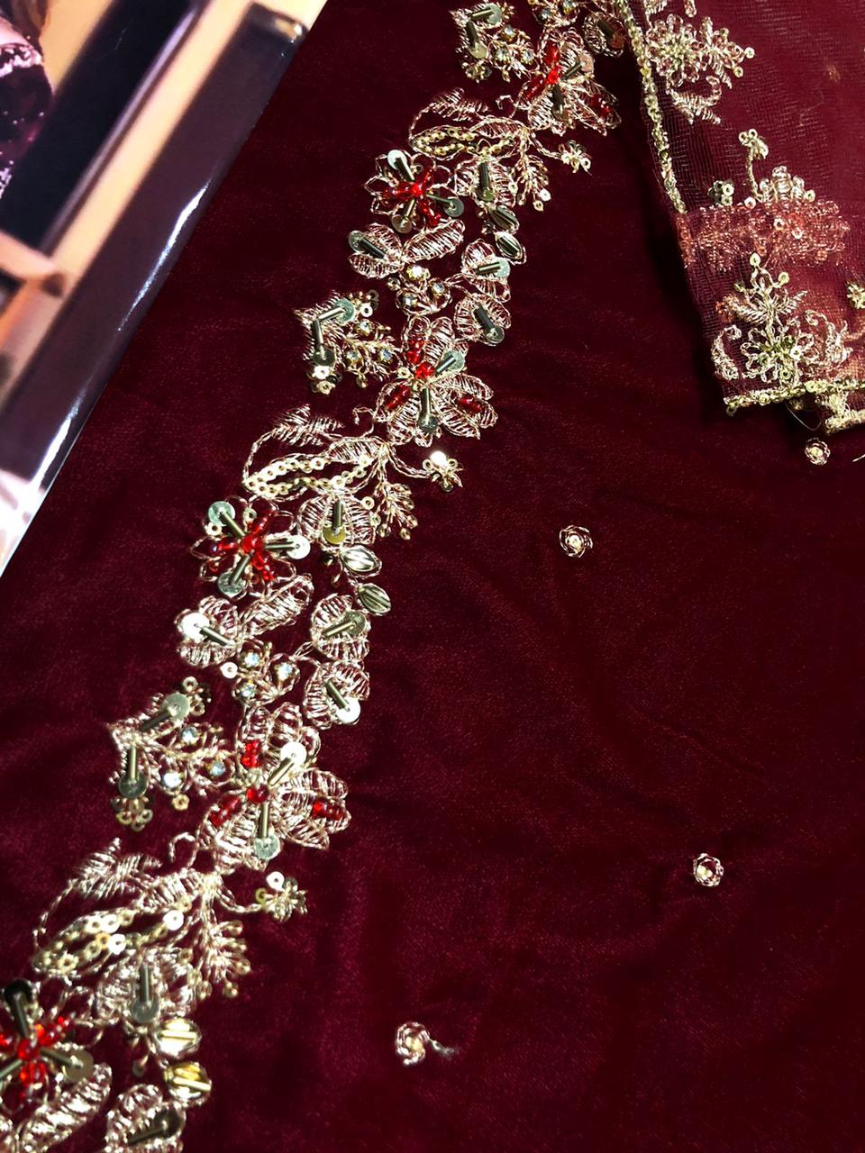 Aneelas Luxury Embroidered Velvet Dress| Velvet Fancy Dress| Velvet Party Dress| Velvet Wedding Wear