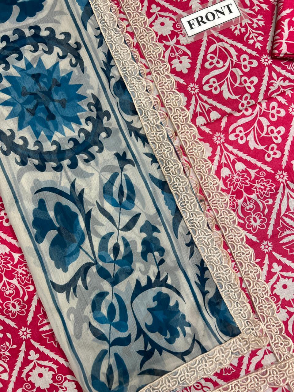 ANEELA’S Unstitched Replica Lawn Suit With Chiffon Dupatta | Heavy Lace Embroidered Lawn Dress | Branded Dress For Girl's