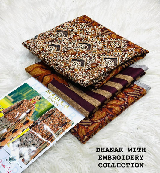 Dhanak 3 Piece Printed Dress| Dhanak Embroidery Dress| New Dhanak Embroidery Dress For Women's