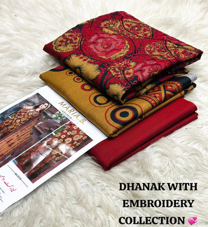 Dhanak 3 Piece Printed Dress| Dhanak Embroidery Dress| New Dhanak Embroidery Dress For Women's