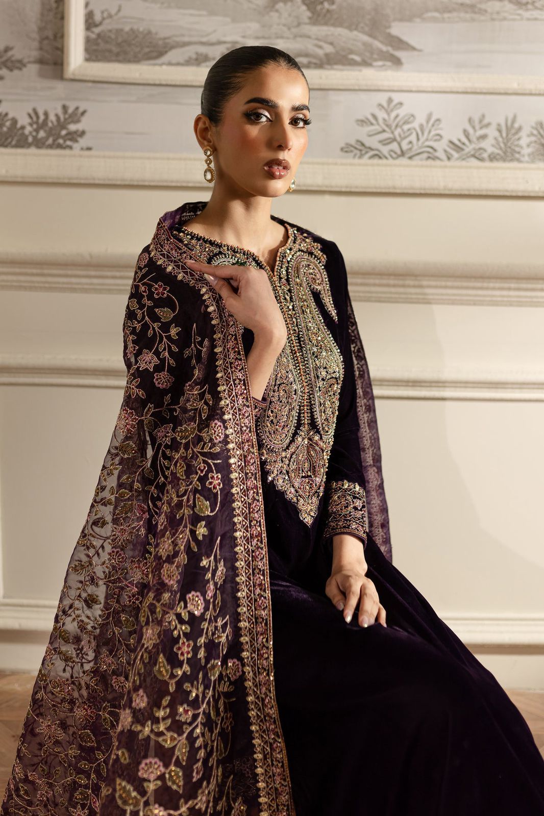 Batik Luxury Embroidery Velvet Dress| Party Dress For Girl's| Wedding Wear For Girl's| Velvet Fancy Dress| New Velvet Dress