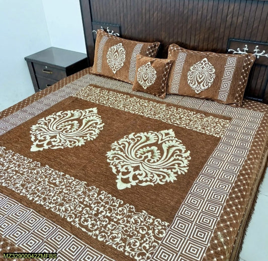 4Pc Velvet Jacquard King Size Bedsheet | Luxury Winter Bedsheet  | Jacquard King Size Bedsheet