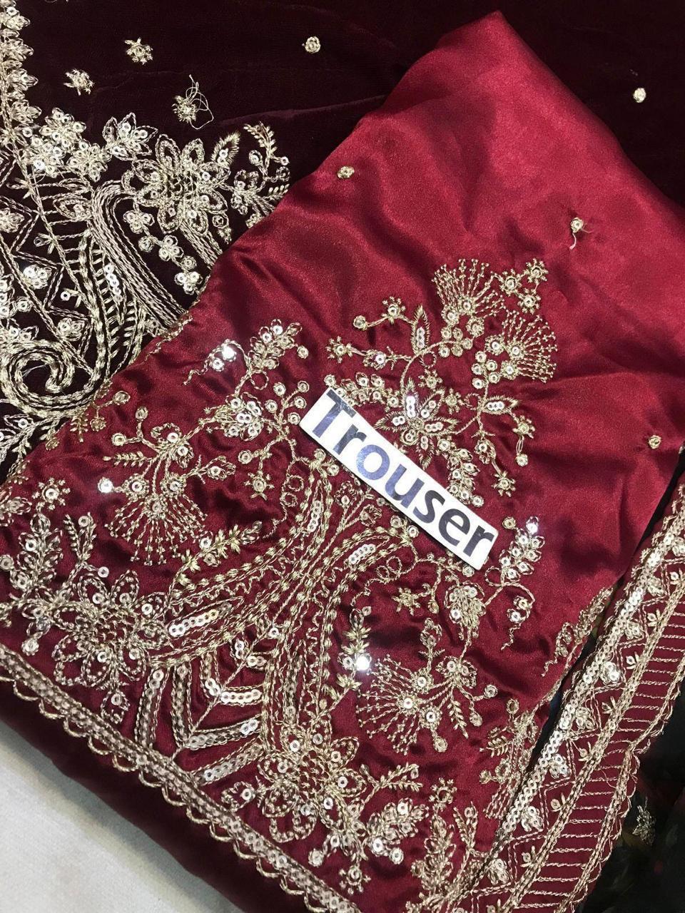 Jazmin Brand Embroidery Dress | Embroidery Dress For Wedding Wear | Velvet Embroidery Dress | Velvet Unstitched fancy Dress