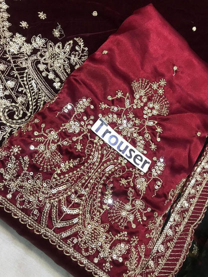 Jazmin Brand Embroidery Dress | Embroidery Dress For Wedding Wear | Velvet Embroidery Dress | Velvet Unstitched fancy Dress