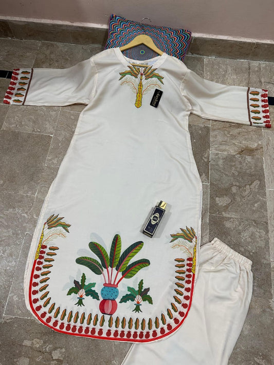 2 Piece Swiss Lawn Digital Printed Suit – Front & Back Print | Digital Printed Dress | Stitched Dress For Girl's | Woman Lawn Collection