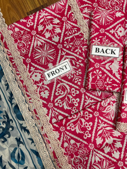 ANEELA’S Unstitched Replica Lawn Suit With Chiffon Dupatta | Heavy Lace Embroidered Lawn Dress | Branded Dress For Girl's