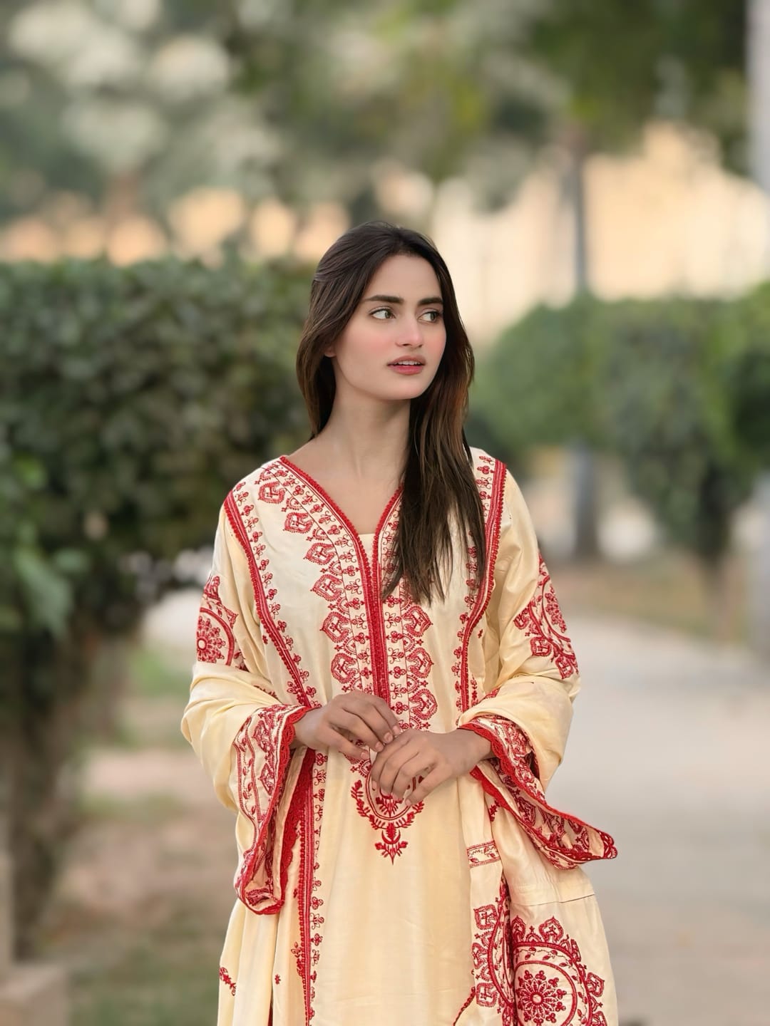 Dhaga Embroidery 3PC Suit | Heavy Embroidered Shawl | Stone Linen Brand Fabric | Embroidery Dress For Girl's