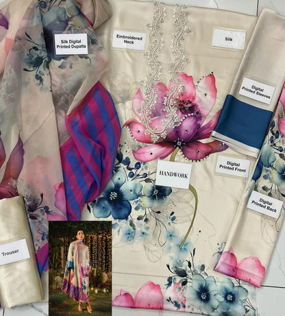 Lulusar Silk Heavy Embroidery Gala with Stone Work | Luxury Hand Embellished Dress | Premium Silk Collection | Party Wear Dress For Girl's