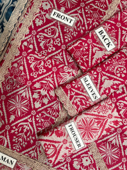 ANEELA’S Unstitched Replica Lawn Suit With Chiffon Dupatta | Heavy Lace Embroidered Lawn Dress | Branded Dress For Girl's