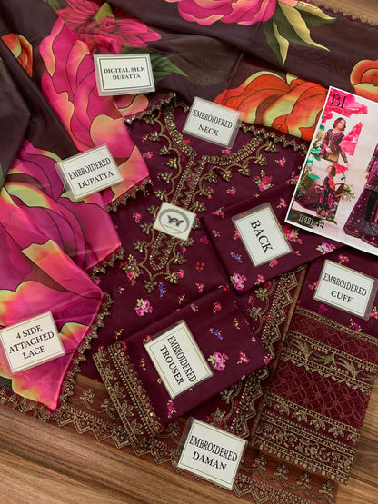 IZNIK Luxury Printed Lawn Suit With Silk Digital Dupatta | Beautiful Unstitched Lawn Embroidery Dress | Branded Dress For Girl's