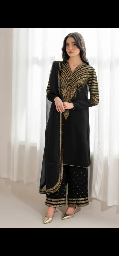 Eid Arrivle Sequins Embroidery Rawsilk Suit with Organza Dupatta | Branded Stitched Dress For Girl's