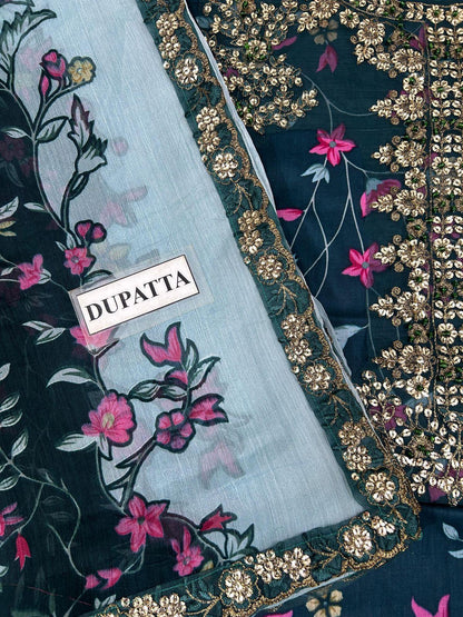 IZNIK Embroidered Lawn Suit with Digital Printed Chiffon Dupatta | Designer Dress | Beautiful Unstitched Lawn Embroidery Dress