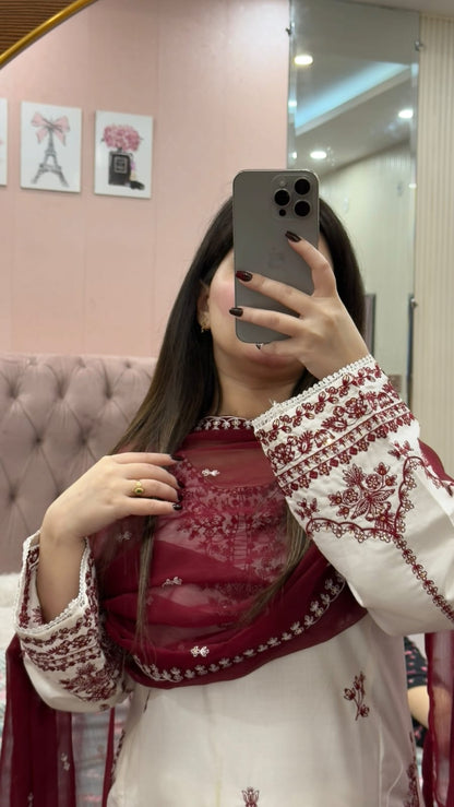 Snow Drop Embroidered 3PC Suit | Premium Collection | Designer Embroidery Dress | Luxury Stitch Dress