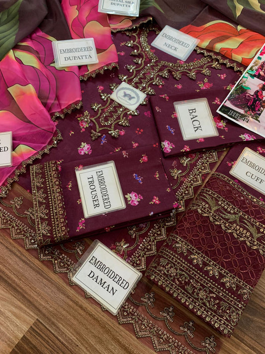 IZNIK Luxury Printed Lawn Suit With Silk Digital Dupatta | Beautiful Unstitched Lawn Embroidery Dress | Branded Dress For Girl's