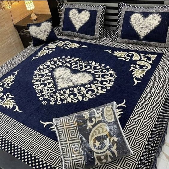 4Pc Velvet Jacquard King Size Bedsheet | Luxury Winter Bedsheet  | Jacquard King Size Bedsheet