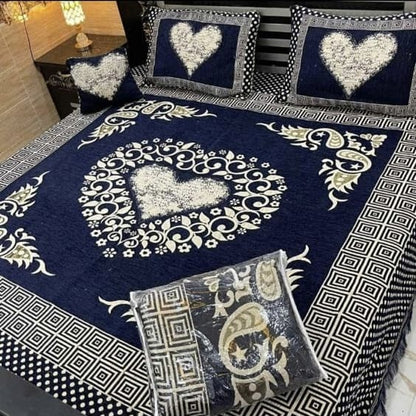 4Pc Velvet Jacquard King Size Bedsheet | Luxury Winter Bedsheet  | Jacquard King Size Bedsheet