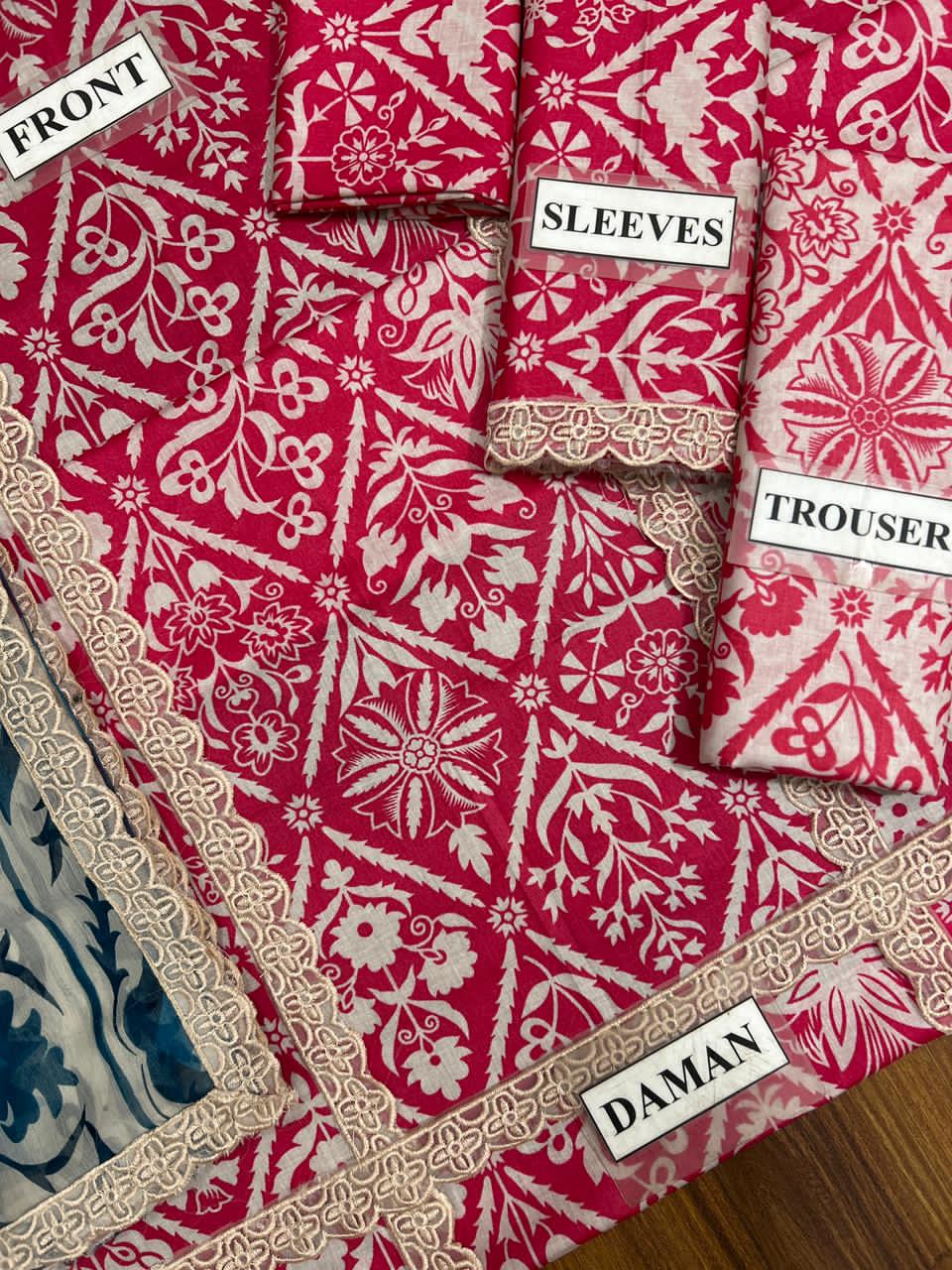 ANEELA’S Unstitched Replica Lawn Suit With Chiffon Dupatta | Heavy Lace Embroidered Lawn Dress | Branded Dress For Girl's