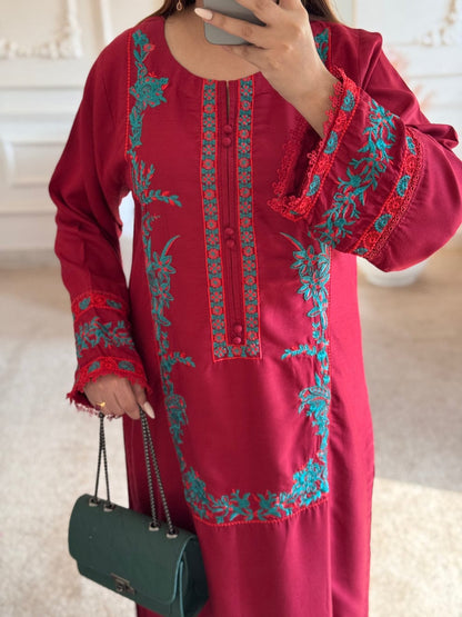 Marjaan Linen 2PC Suit | Premium Linen Collection | Embroidery Stitched Dress For Girl's | Branded Dress