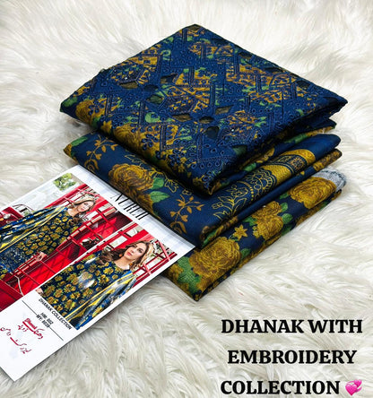 Dhanak 3 Piece Printed Dress| Dhanak Embroidery Dress| New Dhanak Embroidery Dress For Women's
